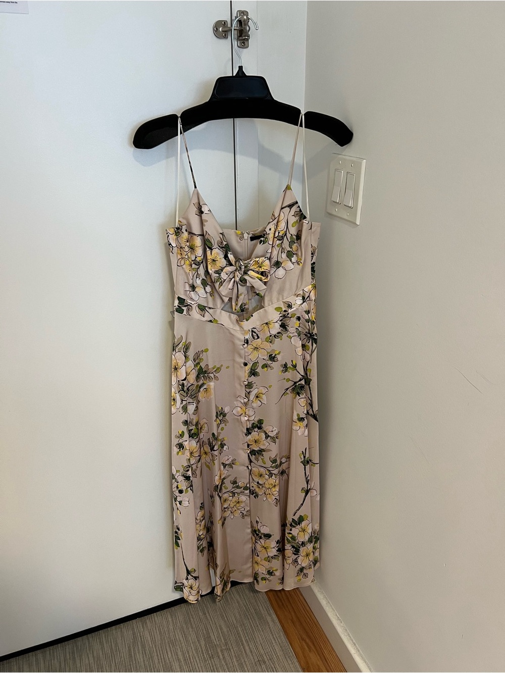 JAYGODFREY Beige Floral Midi Slip Dress with Yellow Blossoms